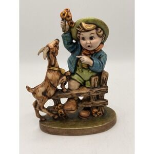 1980 Provincial Mold Boy Feeding Goat Figurine SRB Painted Ceramic Farm Scene